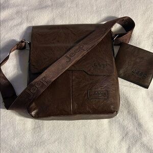 Jeep Dark Brown Leather Crossbody Bag